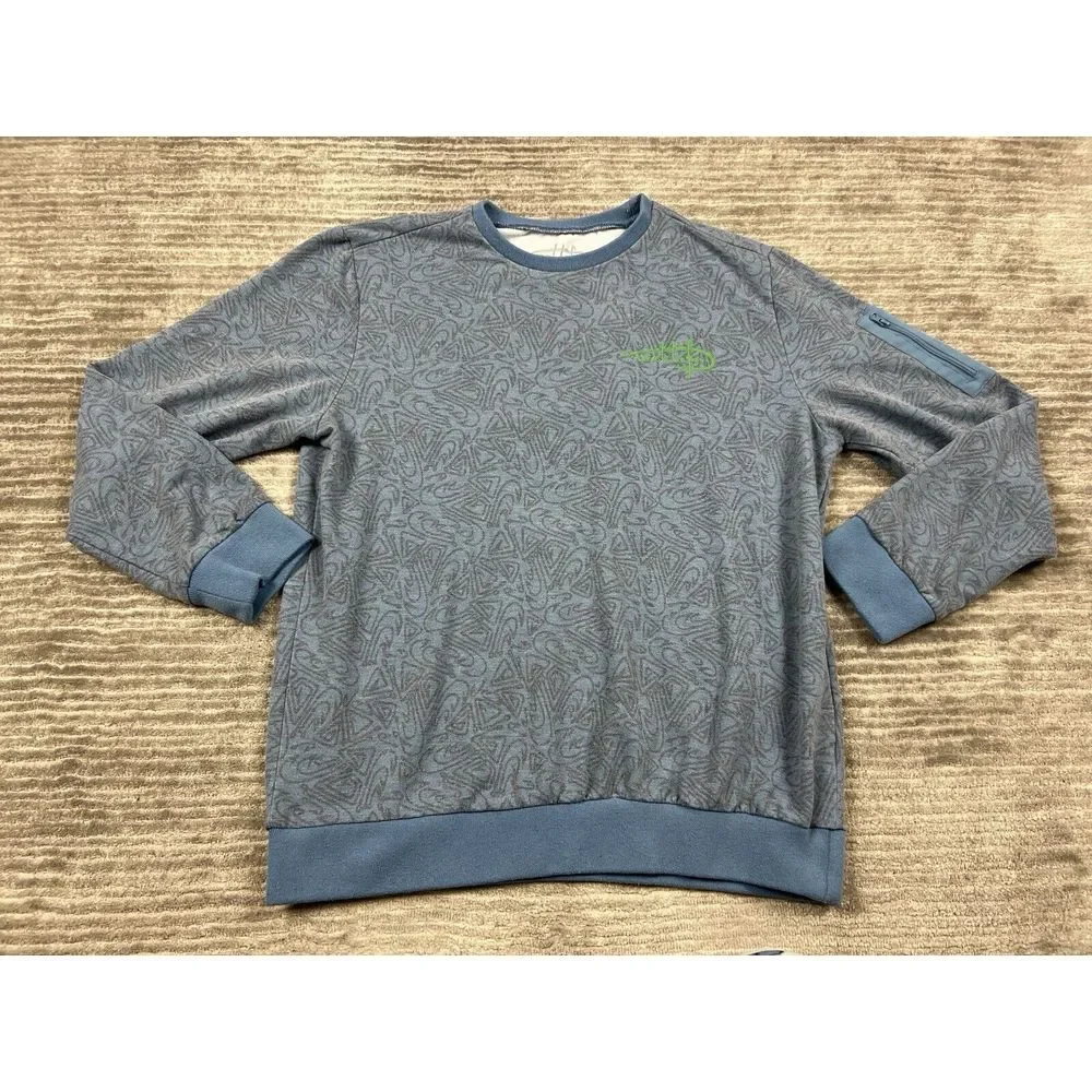 Reel Life Sweater Mens Medium Blue Geometric Longsleeve Outdoors Casual